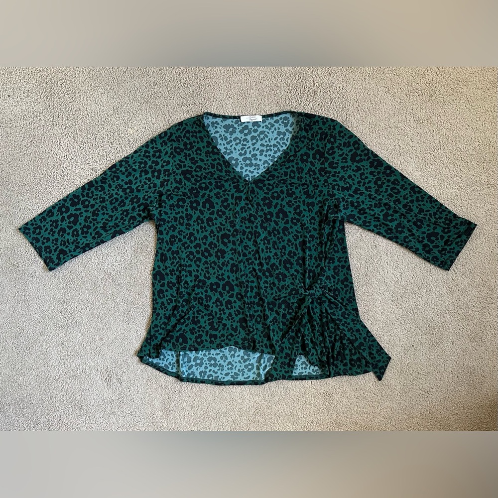 NWOT Beacon Apparel Animal Print Front Tie Blouse 2x - Picture 2 of 8